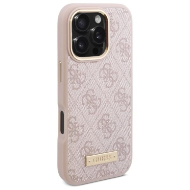 iPhone 16 Pro Max – Guess 4G Logo Plate MagSafe dėklas - Rožinis 3