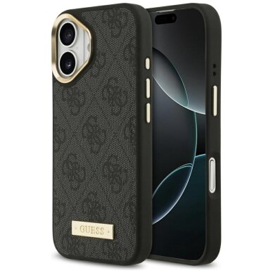 iPhone 17 Guess 4G Logo Plate MagSafe dėklas – juodas iPhone 17 Guess 4G Logo Plate MagSafe dėklas – juodas