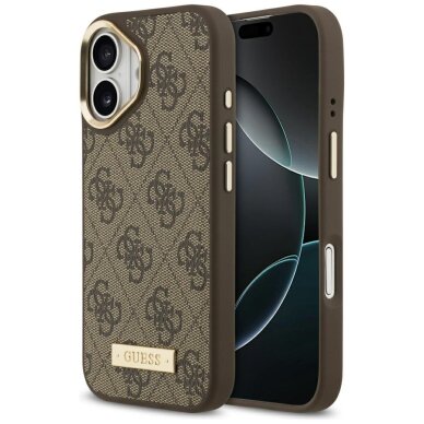 iPhone 17 Guess 4G Logo Plate MagSafe dėklas – rudas iPhone 17 Guess 4G Logo Plate MagSafe dėklas – rudas