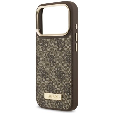 iPhone 17 Pro Guess 4G Logo Plate MagSafe dėklas – rudas 5