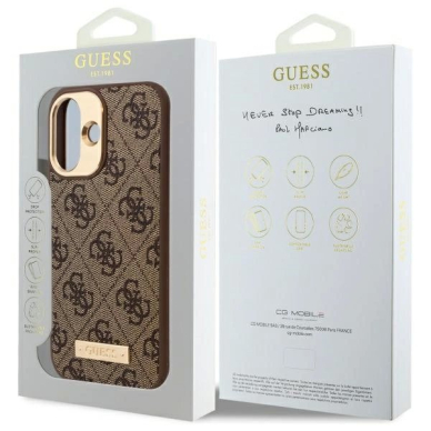 iPhone 16 – Guess 4G Logo Plate MagSafe dėklas - Rudas 7