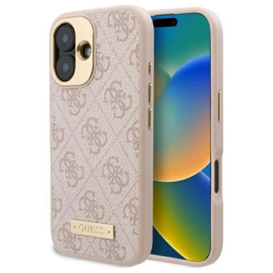 iPhone 16 – Guess 4G Logo Plate MagSafe dėklas - Rožinis iPhone 16 – Guess 4G Logo Plate MagSafe dėklas - Rožinis