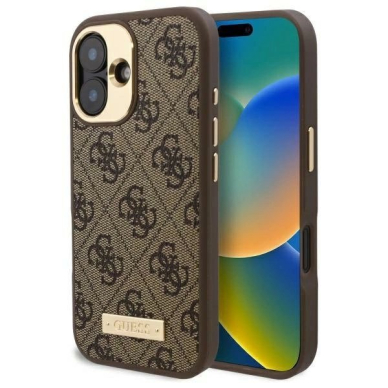 iPhone 16 Plus – Guess 4G Logo Plate MagSafe dėklas - Rudas