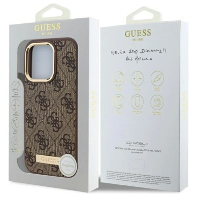 iPhone 16 Pro – Guess 4G Logo Plate MagSafe dėklas - Rudas 7