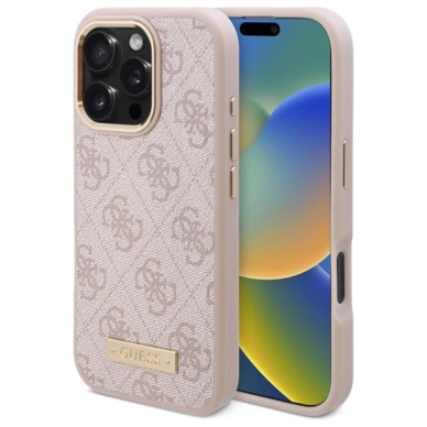 iPhone 16 Pro – Guess 4G Logo Plate MagSafe dėklas - Rožinis iPhone 16 Pro – Guess 4G Logo Plate MagSafe dėklas - Rožinis