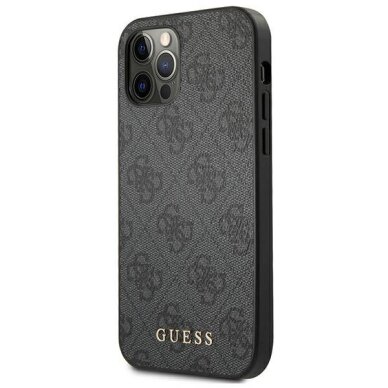 iPhone 12 / 12 Pro dėklas Guess 4G Metal Gold Logo – pilkas 1
