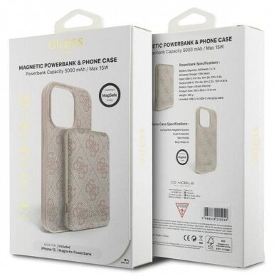 Guess 4G Metal Logo Dėklas set iPhone 15 + 5000mAh MagSafe power bank - Rožinis 10 Guess 4G Metal Logo Dėklas set iPhone 15 + 5000mAh MagSafe power bank - Rožinis 10