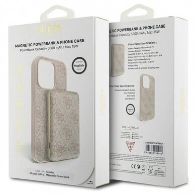Guess 4G Metal Logo Dėklas set iPhone 15 Pro + 5000mAh MagSafe power bank - Rožinis 10 Guess 4G Metal Logo Dėklas set iPhone 15 Pro + 5000mAh MagSafe power bank - Rožinis 10