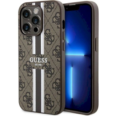 Originalus Guess dėklas 4G Printed Stripes MagSafeiPhone 15 Pro - Rudas Originalus Guess dėklas 4G Printed Stripes MagSafeiPhone 15 Pro - Rudas