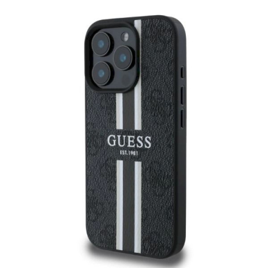Guess 4G Printed Stripes MagSafe Dėklas iPhone 16 Pro - juodas 1 Guess 4G Printed Stripes MagSafe Dėklas iPhone 16 Pro - juodas 1