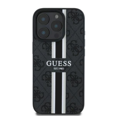 Guess 4G Printed Stripes MagSafe Dėklas iPhone 16 Pro - juodas 2 Guess 4G Printed Stripes MagSafe Dėklas iPhone 16 Pro - juodas 2