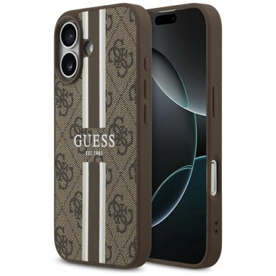 iPhone 17 Guess 4G Printed Stripes MagSafe dėklas – rudas