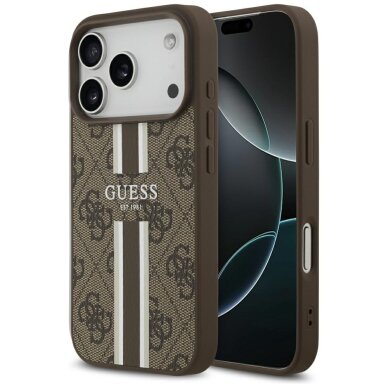 iPhone 17 Pro Guess 4G Printed Stripes MagSafe dėklas – rudas iPhone 17 Pro Guess 4G Printed Stripes MagSafe dėklas – rudas