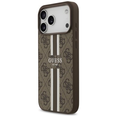 iPhone 17 Pro Max Guess 4G Printed Stripes MagSafe dėklas – rudas 1