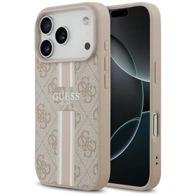 iPhone 17 Pro Guess 4G Printed Stripes MagSafe dėklas – rožinis