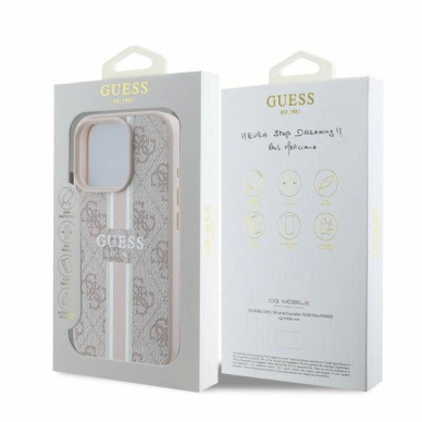 Guess 4G Printed Stripes MagSafe iPhone 16 Pro dėklas - rožinis 3