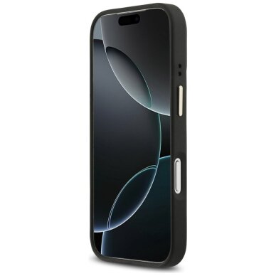 iPhone 17 Pro Guess 4G PU Triangle Logo & Stand Camera MagSafe dėklas – juodas 4