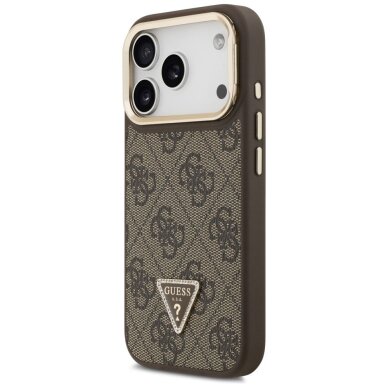 iPhone 17 Pro Guess 4G PU Triangle Logo & Stand Camera MagSafe dėklas – rudas 1