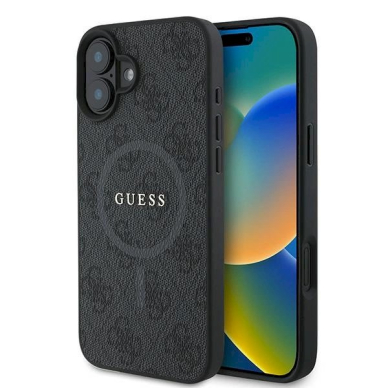 Guess 4G Ring Classic Logo MagSafe Dėklas iPhone 16 Plus - juodas Guess 4G Ring Classic Logo MagSafe Dėklas iPhone 16 Plus - juodas