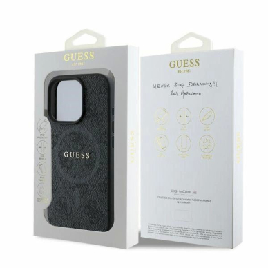 iPhone 16 Pro – Guess 4G Ring Classic Logo MagSafe dėklas - Juodas 3