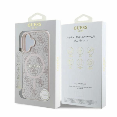 Guess 4G Ring Classic Logo MagSafe iPhone 16 Dėklas - rožinis 3 Guess 4G Ring Classic Logo MagSafe iPhone 16 Dėklas - rožinis 3