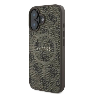 Guess 4G Ring Classic Logo MagSafe iPhone 16 Plus Dėklas - rudas 1 Guess 4G Ring Classic Logo MagSafe iPhone 16 Plus Dėklas - rudas 1