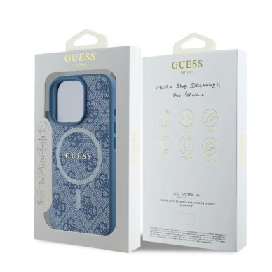 iPhone 16 Pro – Guess 4G Ring Classic Logo MagSafe dėklas - Mėlynas 7
