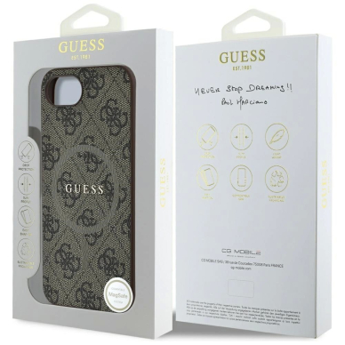 Guess 4G Ring Classic Logo MagSafe iPhone 16e Dėklas - Rudas 7