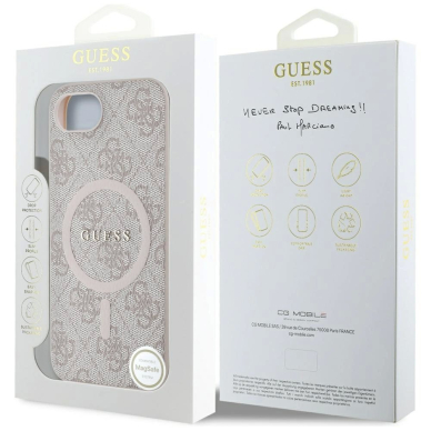 Guess 4G Ring Classic Logo MagSafe iPhone 16e Dėklas - Rožinis 7