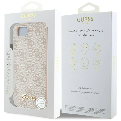 Guess 4G Script Logo MagSafe iPhone 16e Dėklas - Rožinis 7