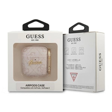 Guess 4G Script Metal Collection Dėklas skirtas AirPods 1 / 2 - Rožinis 2
