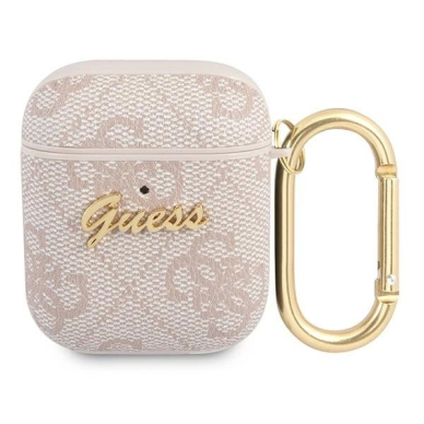 Guess 4G Script Metal Collection Dėklas skirtas AirPods 1 / 2 - Rožinis