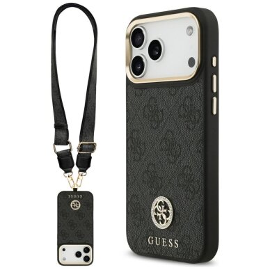 iPhone 17 Pro Max Guess 4G Strass Logo & Big Strap Metal Buttons MagSafe dėklas – juodas iPhone 17 Pro Max Guess 4G Strass Logo & Big Strap Metal Buttons MagSafe dėklas – juodas