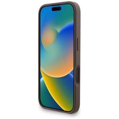 iPhone 16 dėklas Guess 4G Strap 4G Classic Logo – rudas 4