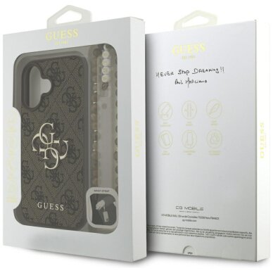 iPhone 16 dėklas Guess 4G Strap 4G Classic Logo – rudas 7