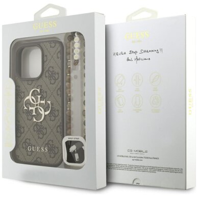 iPhone 16 Pro Guess 4G Strap Classic Logo dėklas – rudas 7