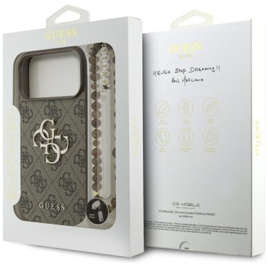 iPhone 17 Pro Max Guess 4G Strap Classic Logo dėklas – rudas 7