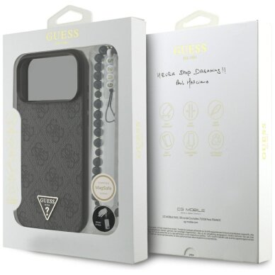 iPhone 17 Pro Max Guess 4G Strap Triangle Logo MagSafe dėklas – juodas 7