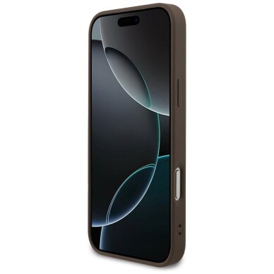 iPhone 17 Pro Max dėklas Guess 4G Strap Triangle Logo, MagSafe – rudas 4