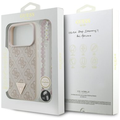 iPhone 17 Pro Guess 4G Strap Triangle Logo MagSafe dėklas – rožinis 7