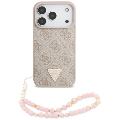 iPhone 17 Pro Guess 4G Strap Triangle Logo MagSafe dėklas – rožinis