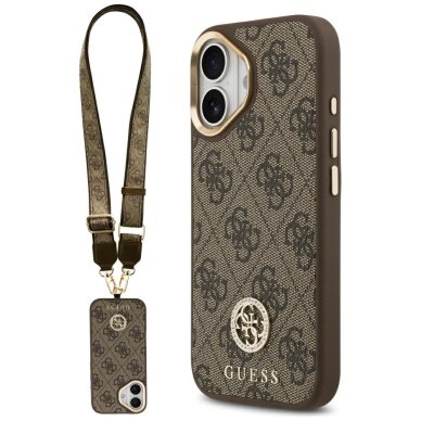 iPhone 17 Guess 4G Strass Logo & Big Strap Metal Buttons MagSafe dėklas – rudas iPhone 17 Guess 4G Strass Logo & Big Strap Metal Buttons MagSafe dėklas – rudas