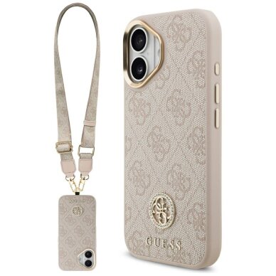 iPhone 17 dėklas Guess 4G Strass Logo & Big Strap Metal Buttons, MagSafe – rožinis iPhone 17 dėklas Guess 4G Strass Logo & Big Strap Metal Buttons, MagSafe – rožinis