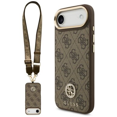iPhone Air Guess 4G Strass Logo & Big Strap Metal Buttons MagSafe dėklas – rudas