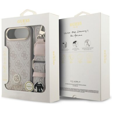iPhone Air Guess 4G Strass Logo & Big Strap dėklas su metalinėmis sagomis ir MagSafe – rožinis 8