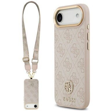 iPhone Air Guess 4G Strass Logo & Big Strap dėklas su metalinėmis sagomis ir MagSafe – rožinis