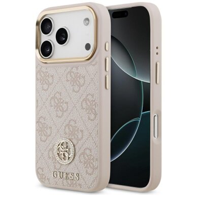 iPhone 17 Pro dėklas Guess 4G Strass Logo, MagSafe – rožinis