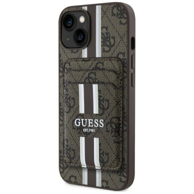 Guess 4G Stripes Dėklas with Magsafe Piniginės tipo skirtas iPhone 15 Rudas