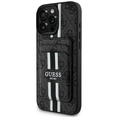 Guess 4G Stripes Dėklas with Magsafe Piniginės tipo skirtas iPhone 16 Pro Max Juodas