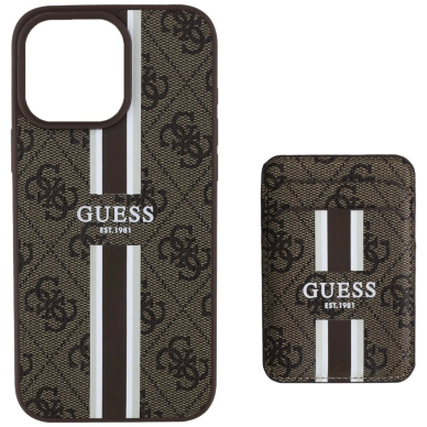 Guess 4G Stripes Dėklas with Magsafe Piniginės tipo skirtas iPhone 16 Pro Max Rudas 2